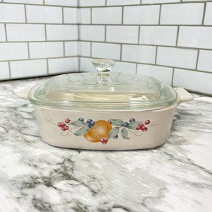 Vintage Corning Ware Abundance Fruit 1 Liter A-!-B Casserole with Pyrex Lid
